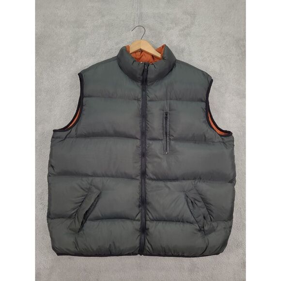 Old Navy Mens Down Puffer Vest Sz XXL‎  Reversible Green Orange - Picture 1 of 10